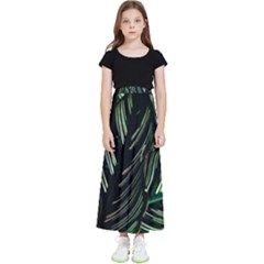 Calathea Leaves Strippe Line Kids  Flared Maxi Skirt by Ravend