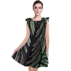 Calathea Leaves Strippe Line Tie Up Tunic Dress by Ravend