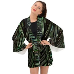 Calathea Leaves Strippe Line Long Sleeve Kimono by Ravend