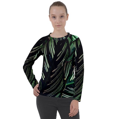 Calathea Leaves Strippe Line Women s Long Sleeve Raglan T-shirt by Ravend