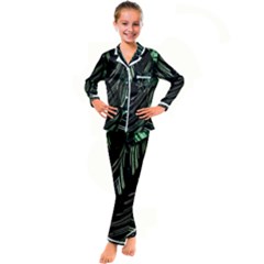 Calathea Leaves Strippe Line Kids  Satin Long Sleeve Pajamas Set by Ravend