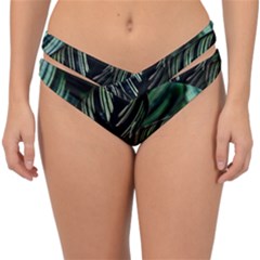 Calathea Leaves Strippe Line Double Strap Halter Bikini Bottoms by Ravend