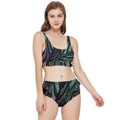 Calathea Leaves Strippe Line Frilly Bikini Set by Ravend