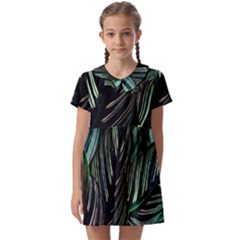 Calathea Leaves Strippe Line Kids  Asymmetric Collar Dress by Ravend