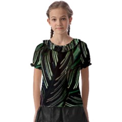 Calathea Leaves Strippe Line Kids  Frill Chiffon Blouse by Ravend