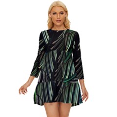 Calathea Leaves Strippe Line Long Sleeve Babydoll Dress by Ravend