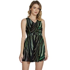 Calathea Leaves Strippe Line Sleeveless High Waist Mini Dress by Ravend