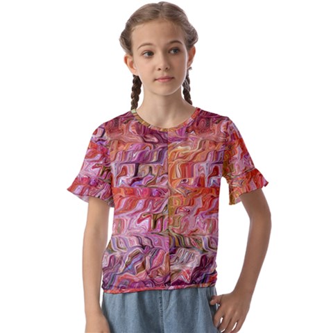 Abstract Crosscurrents Smudged Vibrance Kids  Cuff Sleeve Scrunch Bottom T-shirt by kaleidomarblingart