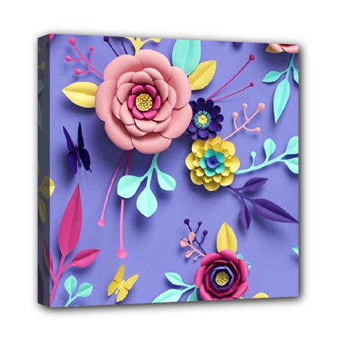 3d Flowers Pattern Flora Background Mini Canvas 8  X 8  (stretched) by Bedest