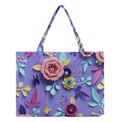 3d Flowers Pattern Flora Background Medium Tote Bag