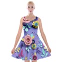 3d Flowers Pattern Flora Background Velvet Skater Dress View1