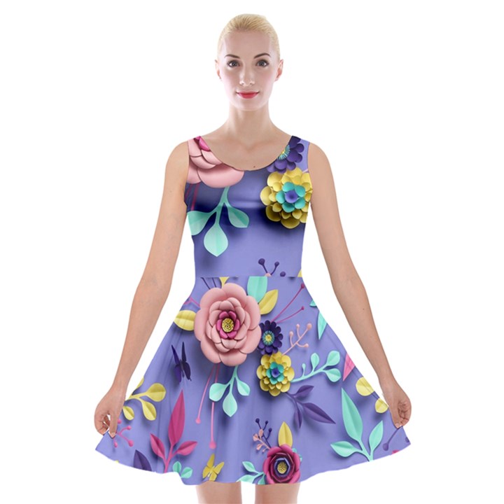 3d Flowers Pattern Flora Background Velvet Skater Dress