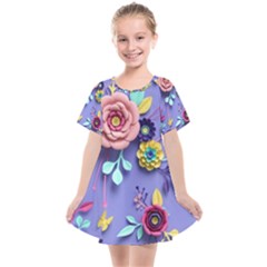 3d Flowers Pattern Flora Background Kids  Smock Dress