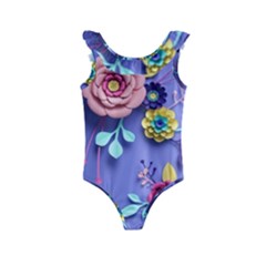 3d Flowers Pattern Flora Background Kids  Frill Swimsuit