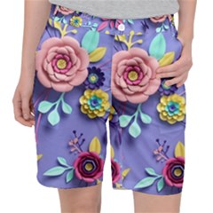 3d Flowers Pattern Flora Background Women s Pocket Shorts