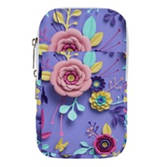 3d Flowers Pattern Flora Background Waist Pouch (large) by Bedest