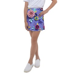 3d Flowers Pattern Flora Background Kids  Tennis Skirt by Bedest