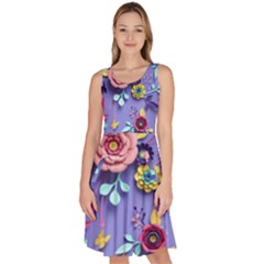 3d Flowers Pattern Flora Background Knee Length Skater Dress With Pockets by Bedest