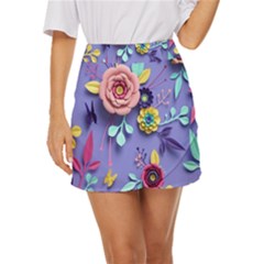 3d Flowers Pattern Flora Background Mini Front Wrap Skirt by Bedest