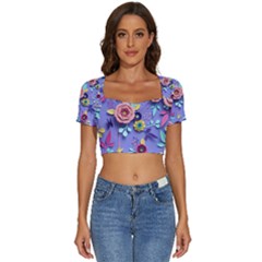 3d Flowers Pattern Flora Background Short Sleeve Square Neckline Crop Top  by Bedest