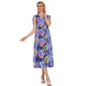 3d Flowers Pattern Flora Background V-Neck Drawstring Shoulder Sleeveless Maxi Dress View3