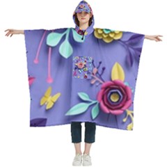 3d Flowers Pattern Flora Background Women s Hooded Rain Ponchos