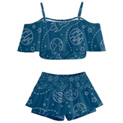 Space Seamless Pattern Kids  Off Shoulder Skirt Bikini