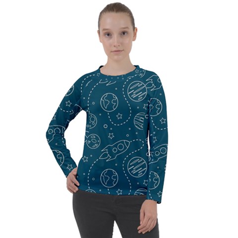 Space Seamless Pattern Women s Long Sleeve Raglan T-shirt by Bedest