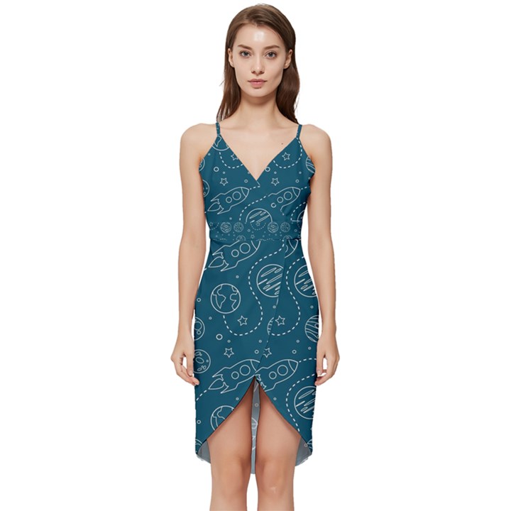 Space Seamless Pattern Wrap Frill Dress