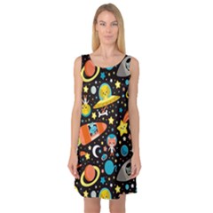 Space Pattern Sleeveless Satin Nightdress