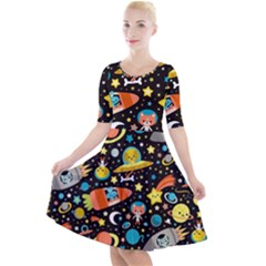 Space Pattern Quarter Sleeve A-line Dress by Bedest