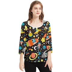 Space Pattern Chiffon Quarter Sleeve Blouse by Bedest