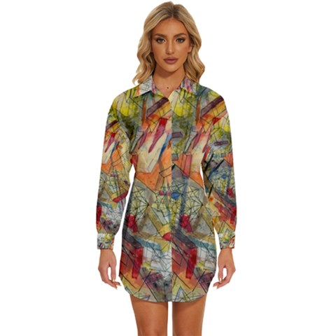 Abstract Background Pattern Womens Long Sleeve Shirt Dress by Bedest