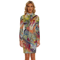 Abstract Background Pattern Long Sleeve Shirt Collar Bodycon Dress by Bedest