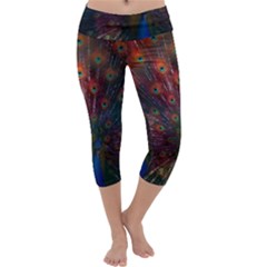 Peacock Feather Bird Capri Yoga Leggings by Bedest