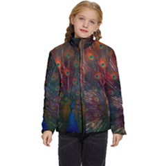 Peacock Feather Bird Kids  Puffer Bubble Jacket Coat by Bedest