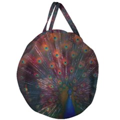 Peacock Feather Bird Giant Round Zipper Tote by Bedest