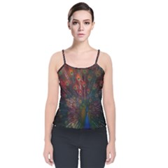 Peacock Feather Bird Velvet Spaghetti Strap Top