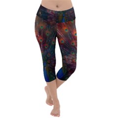 Peacock Feather Bird Lightweight Velour Capri Yoga Leggings by Bedest