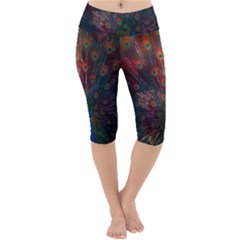 Peacock Feather Bird Lightweight Velour Cropped Yoga Leggings by Bedest