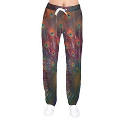 Peacock Feather Bird Women Velvet Drawstring Pants by Bedest