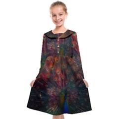 Peacock Feather Bird Kids  Midi Sailor Dress by Bedest