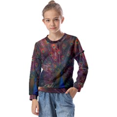 Peacock Feather Bird Kids  Long Sleeve T-shirt With Frill 