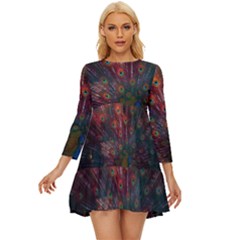 Peacock Feather Bird Long Sleeve Babydoll Dress by Bedest