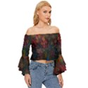 Peacock Feather Bird Off Shoulder Flutter Bell Sleeve Top View3