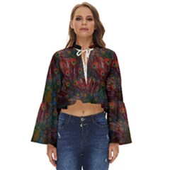 Peacock Feather Bird Boho Long Bell Sleeve Top by Bedest