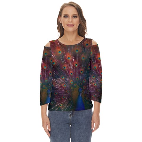 Peacock Feather Bird Cut Out Wide Sleeve Top by Bedest