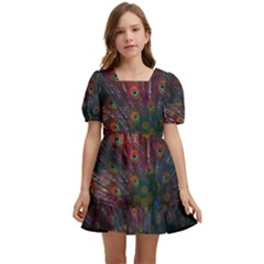 Peacock Feather Bird Kids  Short Sleeve Dolly Dress by Bedest