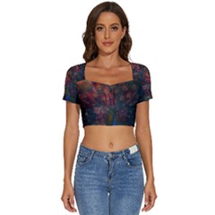 Peacock Feather Bird Short Sleeve Square Neckline Crop Top  by Bedest