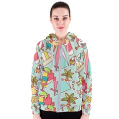 Summer Up Cute Doodle Women s Zipper Hoodie by Bedest